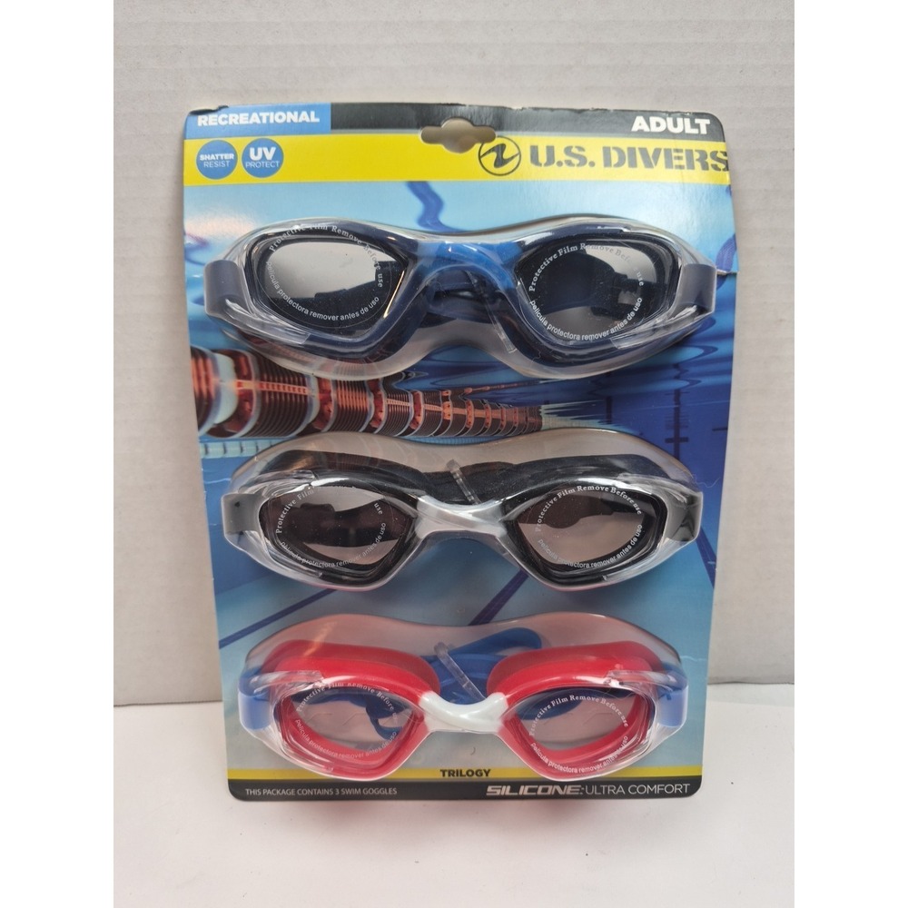 U.S. Divers Adult Swim Goggle Shatter Resistant UV Protect‎ Easy Adjust 3 Pack